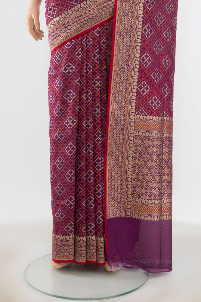 Pleats and pallu of Multi Color Banarasi Silk Saree with Zari Butta on the body and Silk Border. 