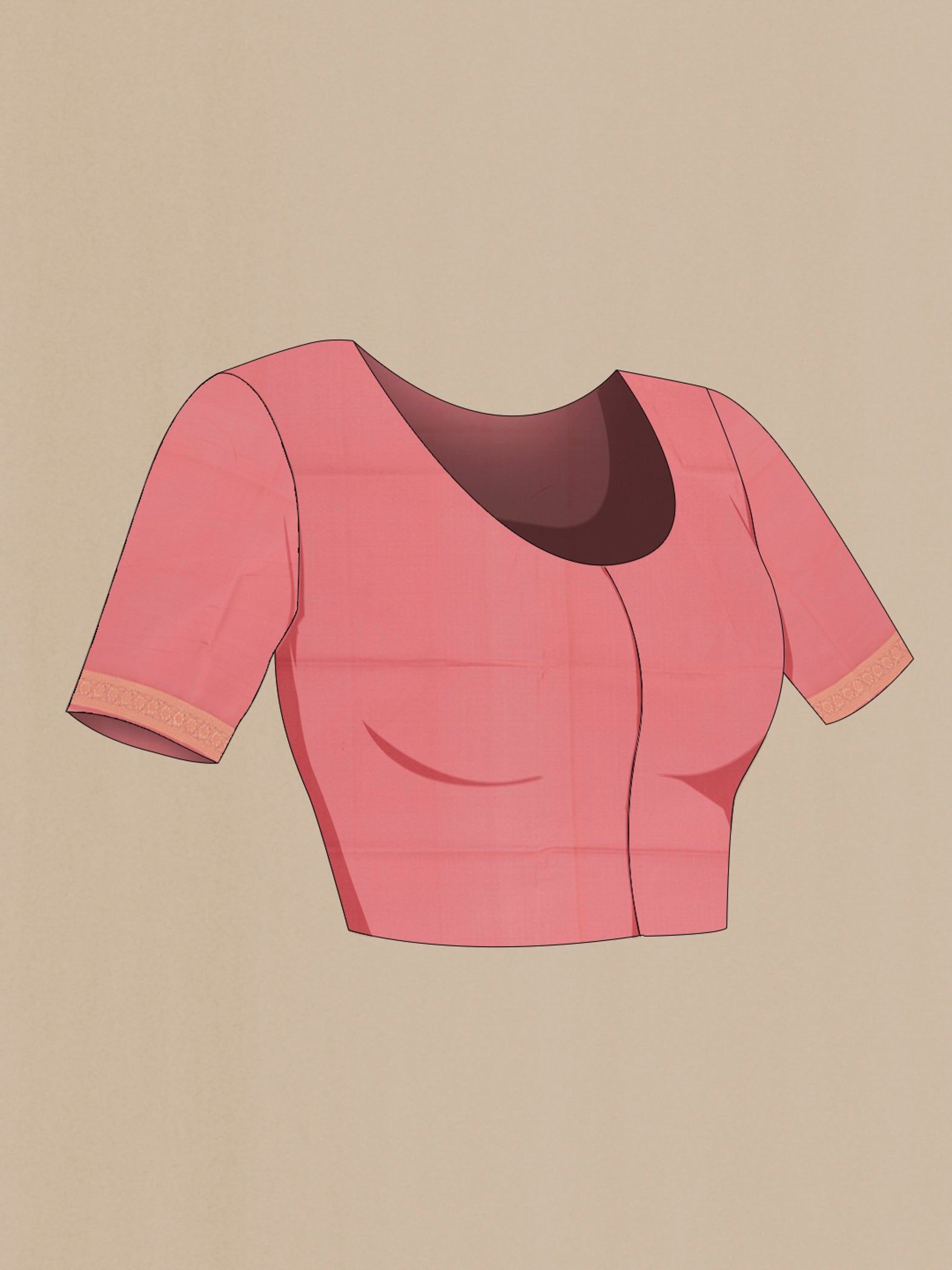 Close up image of the blouse of Rose pink Banarasi Silk Saree with Zari Butta on the body and Zari Border. 