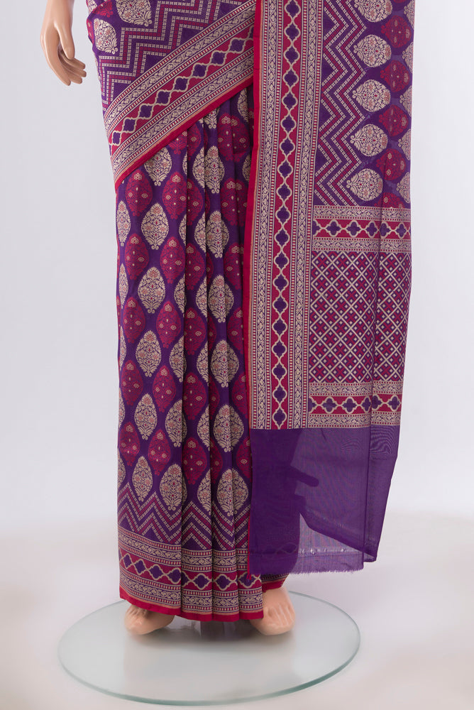 Pleats and pallu of Multi Color Banarasi Silk Saree with Zari Butta on the body and Silk Border. 