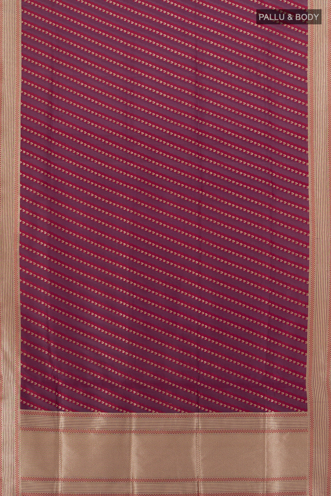 Flat view of Multi Color Banarasi Silk Saree with Zari Brocade on the body and Silk Border. 