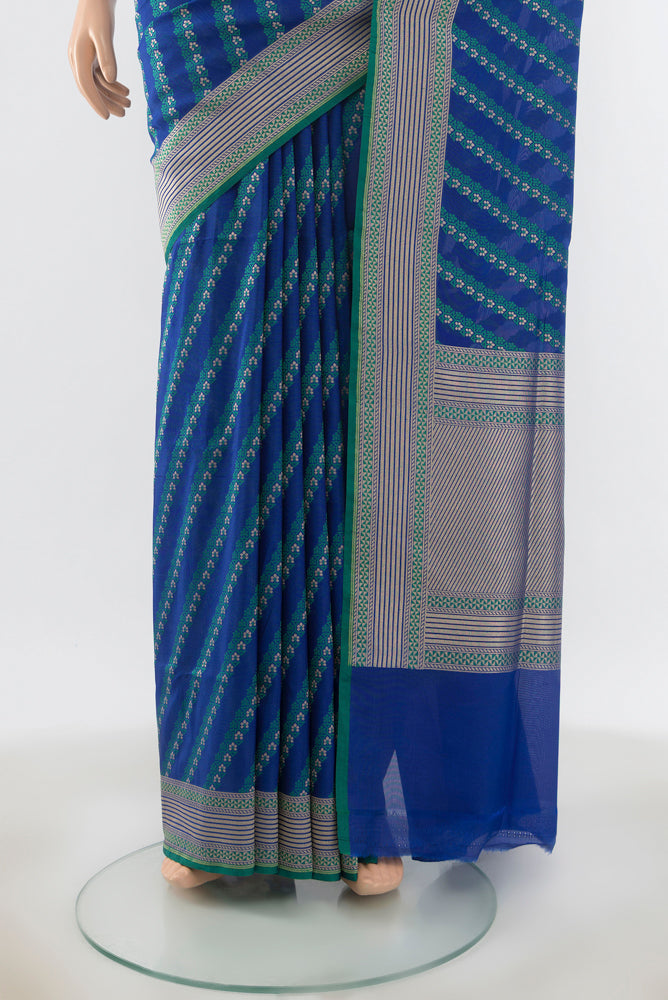 Pleats and pallu of Multi Color Banarasi Silk Saree with Zari Butta on the body and Silk Border. 