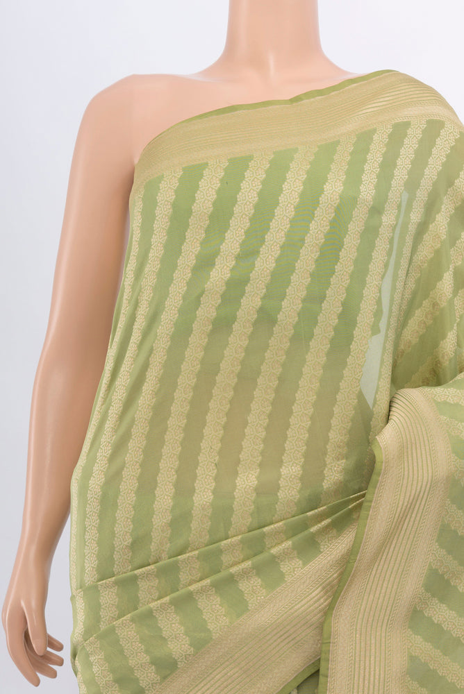 Border image of Pista Green Banarasi Silk Saree with Zari Butta on the body and Silk Border. 