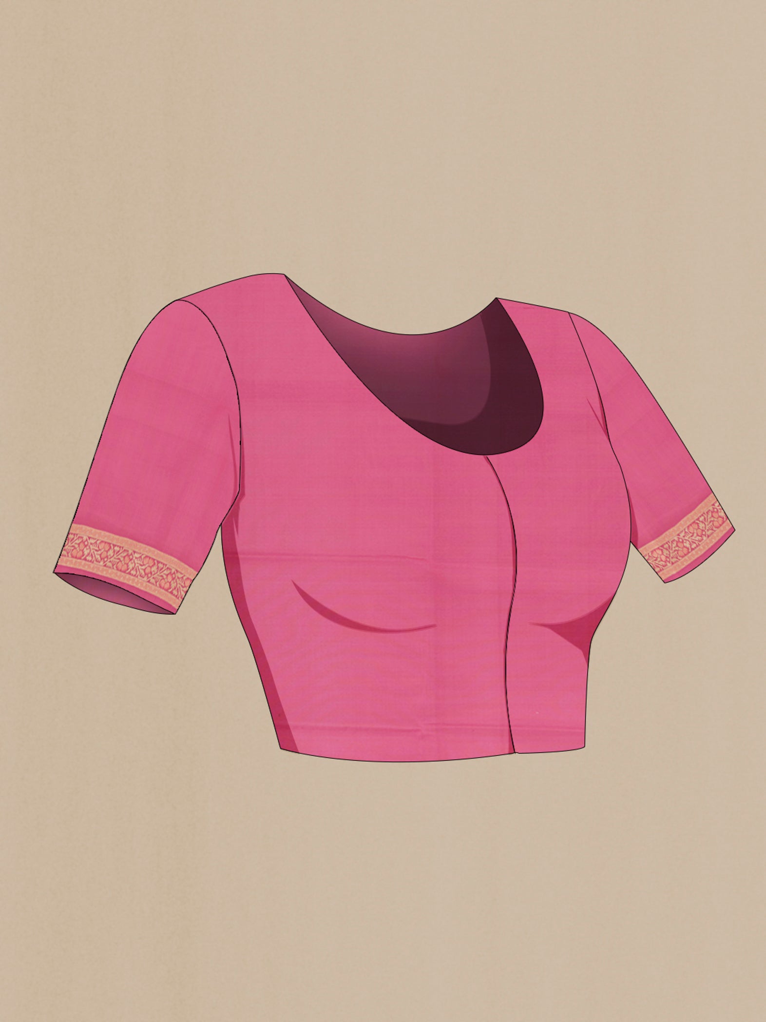 Close up image of the blouse of Bronze Banarasi Silk Saree with Zari Butta on the body and Silk Border. 