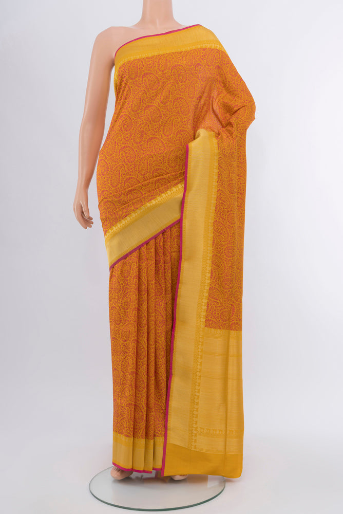 Multi Color Banarasi Silk Saree with Zari Butta on the body and Silk Border.  displayed on a mannequin
