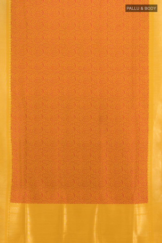Flat view of Multi Color Banarasi Silk Saree with Zari Butta on the body and Silk Border. 
