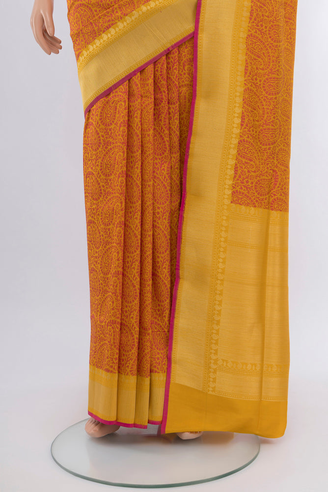 Pleats and pallu of Multi Color Banarasi Silk Saree with Zari Butta on the body and Silk Border. 