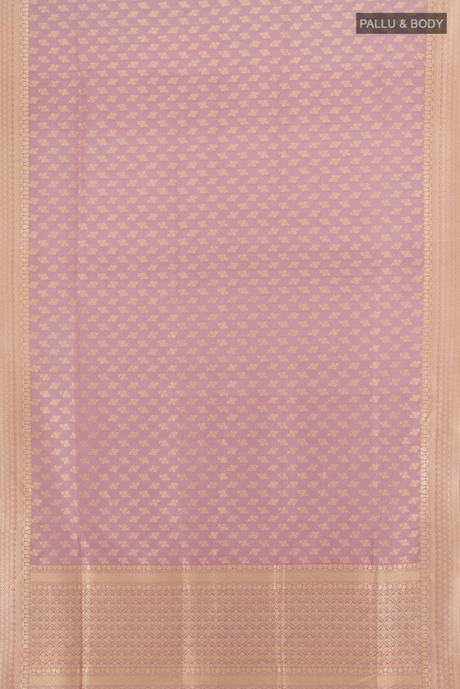 Flat view of Bronze Banarasi Silk Saree with Zari Butta on the body and Silk Border. 
