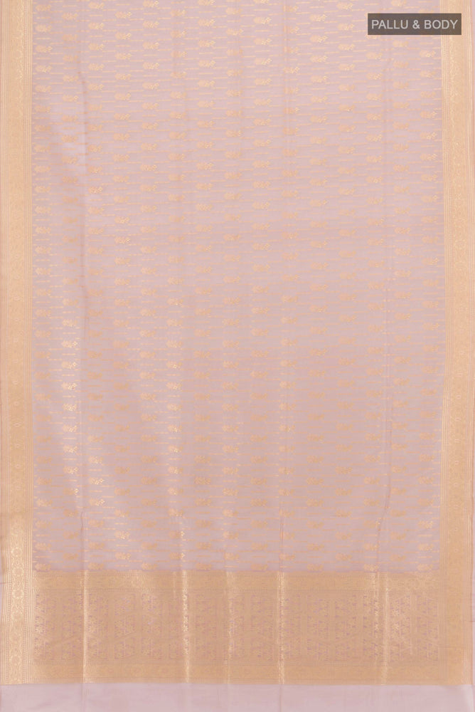 Flat view of Bronze Banarasi Silk Saree with Zari Butta on the body and Silk Border. 