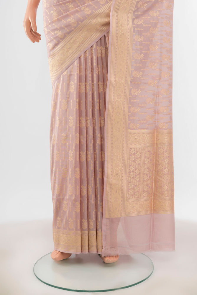 Pleats and pallu of Bronze Banarasi Silk Saree with Zari Butta on the body and Silk Border. 