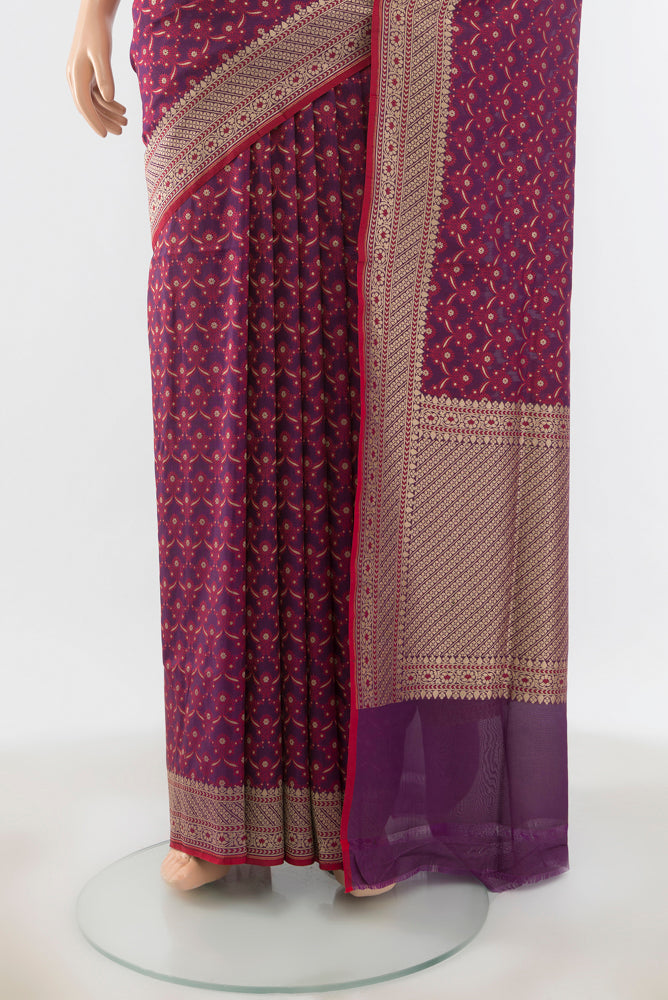 Pleats and pallu of Multi Color Banarasi Silk Saree with Zari Butta on the body and Silk Border. 
