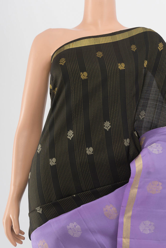 Border image of Black Kanjivaram Silk Saree with Zari Butta on the body and Silk Border. 