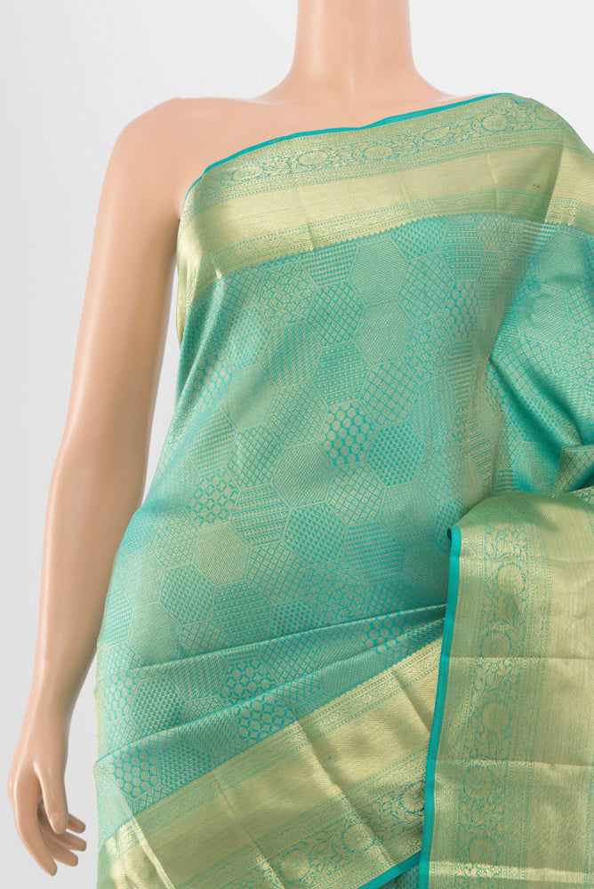 Border image of Sky Blue Kanjivaram Silk Saree with Zari Butta on the body and Silk Border. 