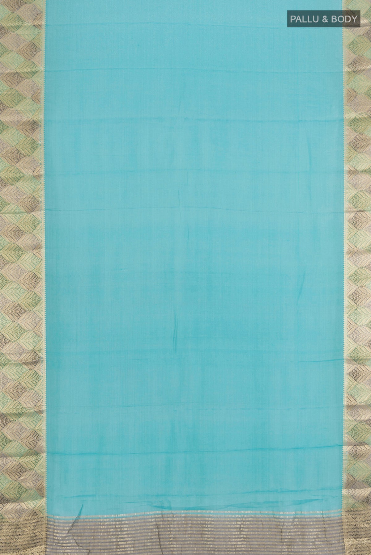 Flat view of Light Blue Mysore Georgette Saree with Plain Body and Zari Border. 