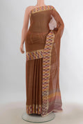 Bronze Mysore Georgette Saree with Plain Body and Fancy Border.  displayed on a mannequin