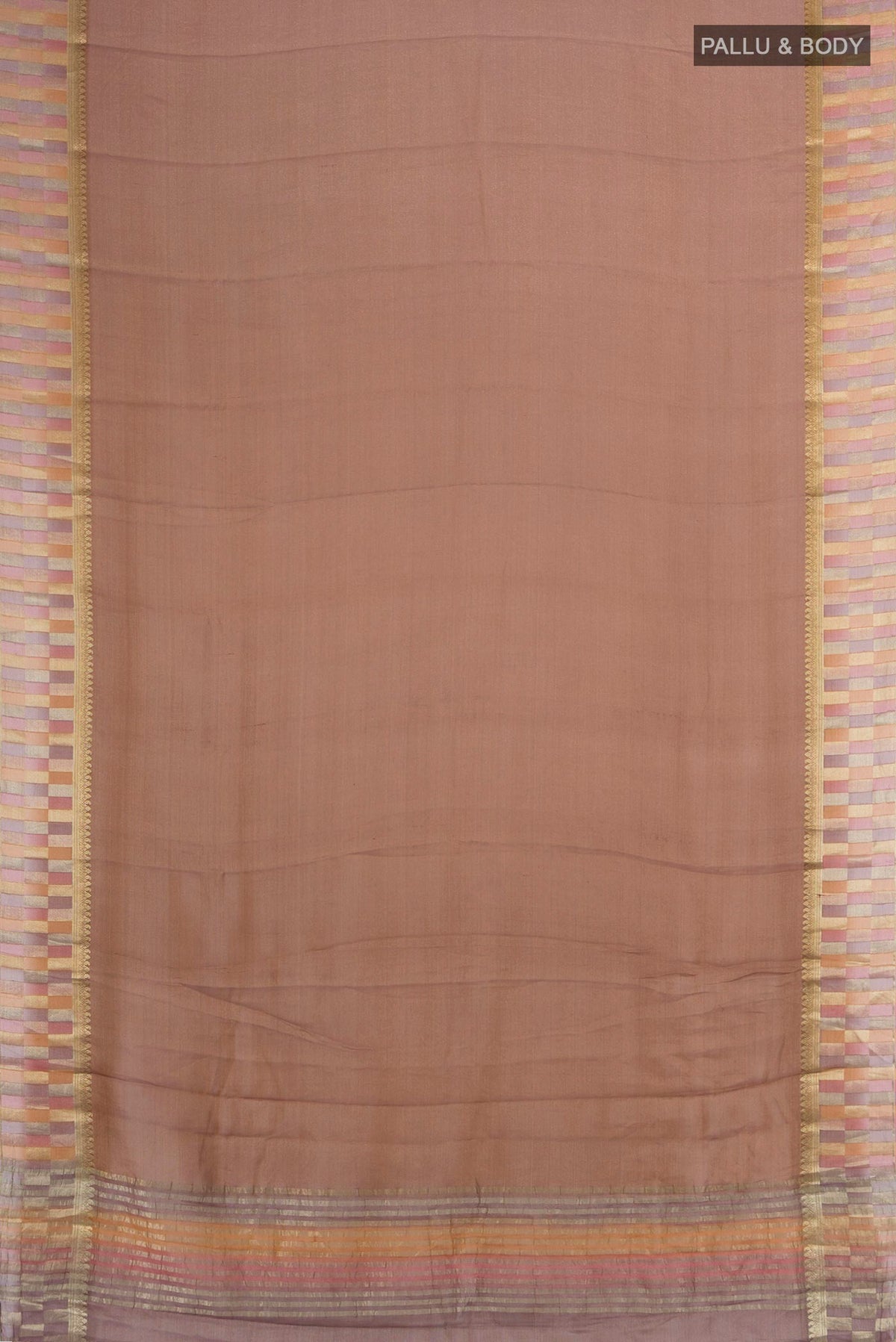 Flat view of Bronze Mysore Georgette Saree with Plain Body and Fancy Border. 