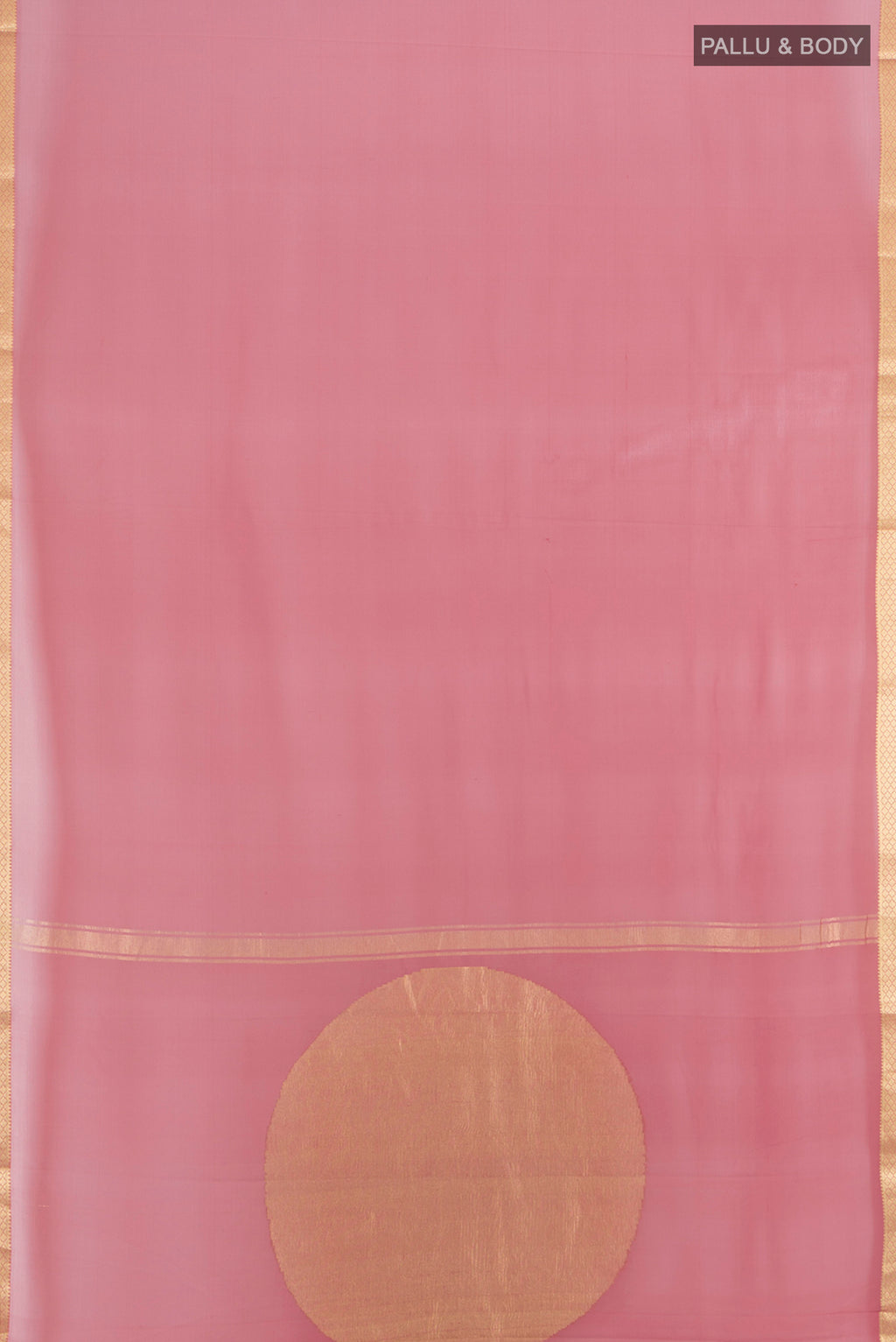 Flat view of Pink Mysore Georgette Saree with Plain Body and Zari Border. 