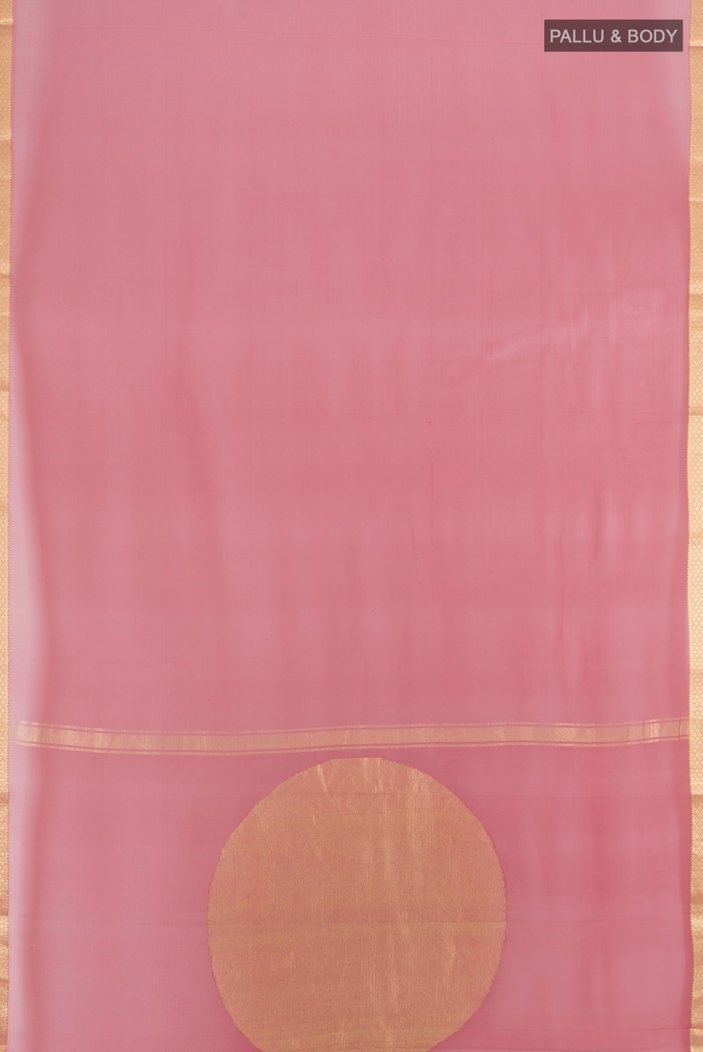 Flat view of Pink Mysore Georgette Saree with Plain Body and Zari Border. 