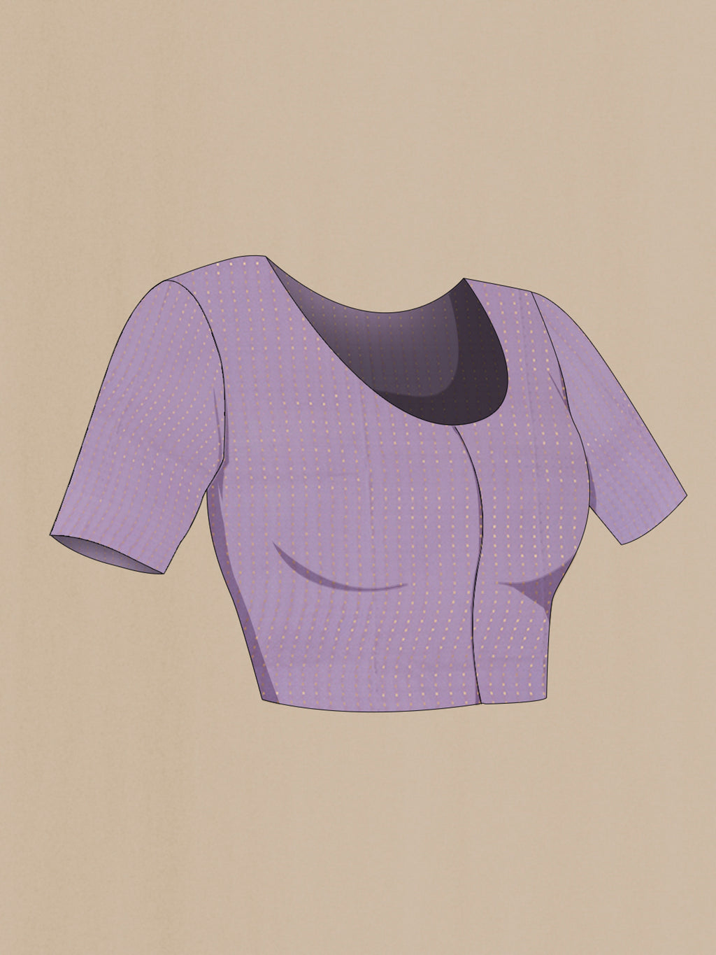 Close up image of the blouse of Lavender Mysore Georgette Saree with Plain Body and Zari Border. 