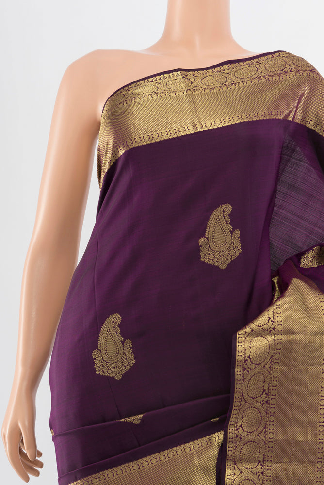 Border image of Violet Kanchipuram Silk Saree with Zari Butta on the body and Silk Border. 
