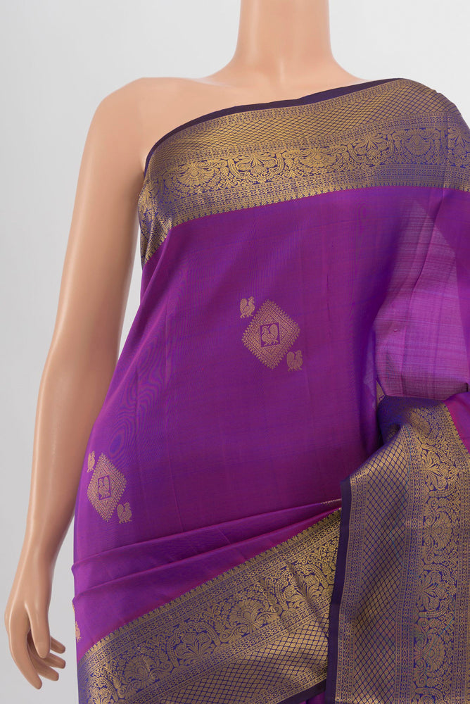 Border image of Purple Kanchipuram Silk Saree with Zari Brocade on the body and Silk Border. 
