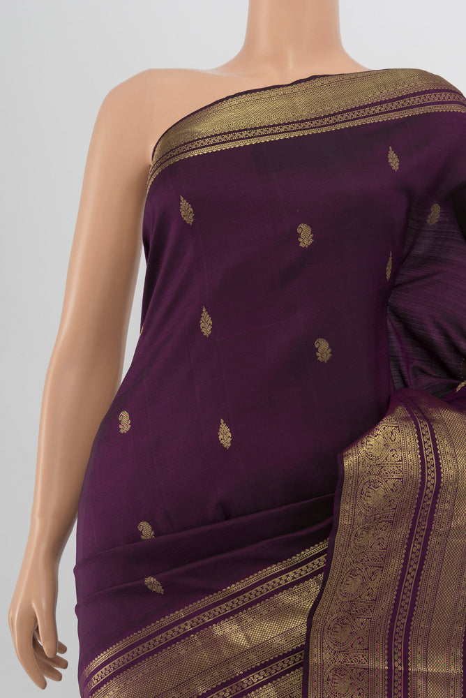 Border image of Violet Kanjivaram Silk Saree with Zari Butta on the body and Silk Border. 