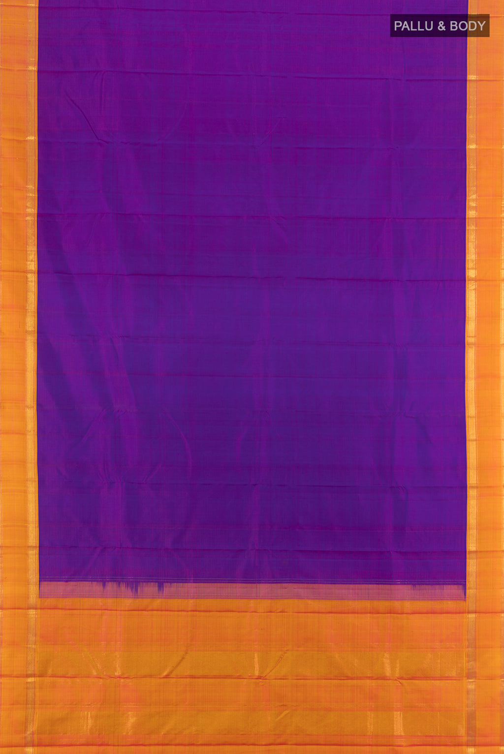 Flat view of Purple Kanjivaram Silk Saree with Plain Body and Plain Border. 