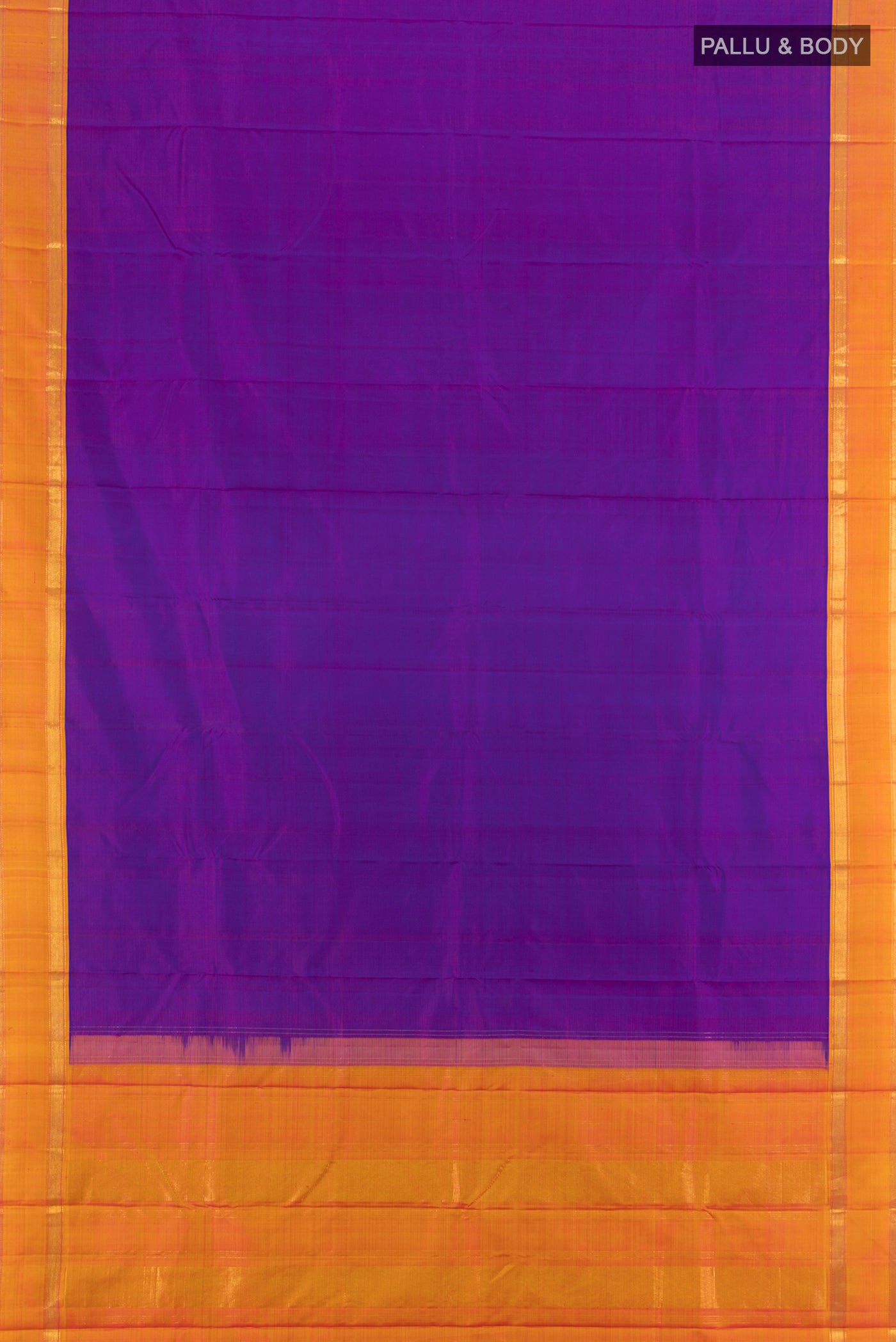 Flat view of Purple Kanjivaram Silk Saree with Plain Body and Plain Border. 