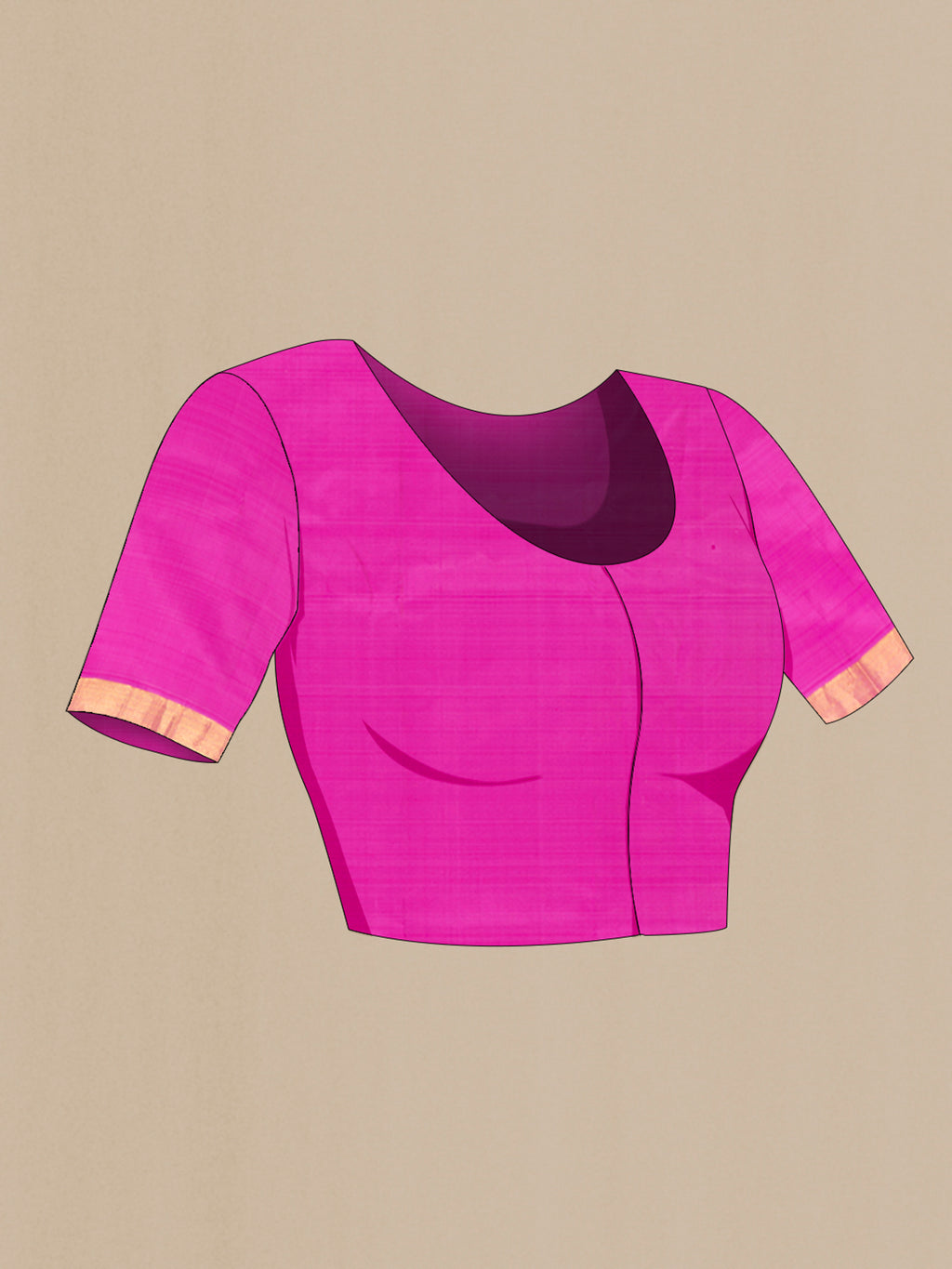 Close up image of the blouse of Lavender Kanjivaram Silk Saree with Plain Body and Zari Border. 