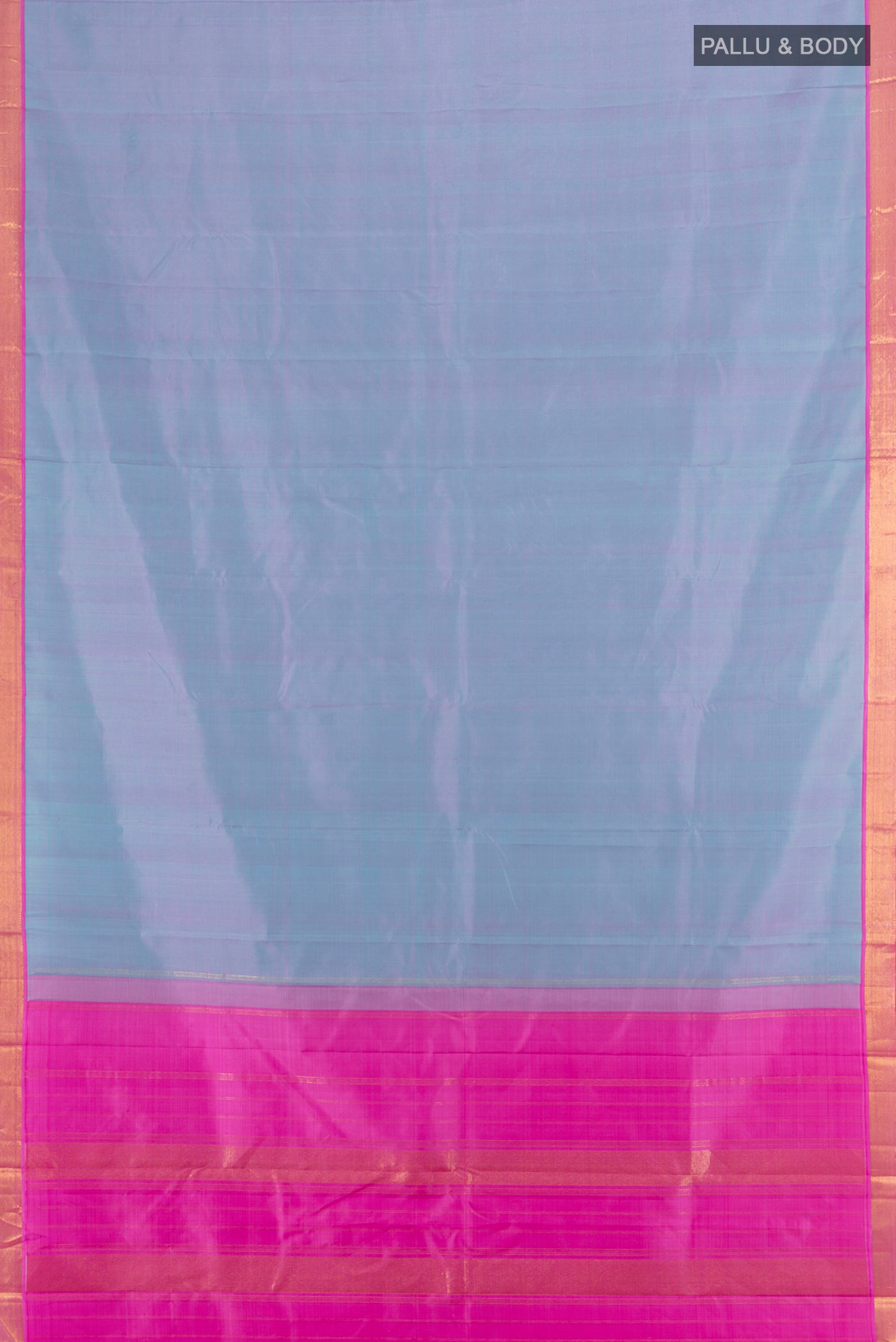 Flat view of Lavender Kanjivaram Silk Saree with Plain Body and Zari Border. 