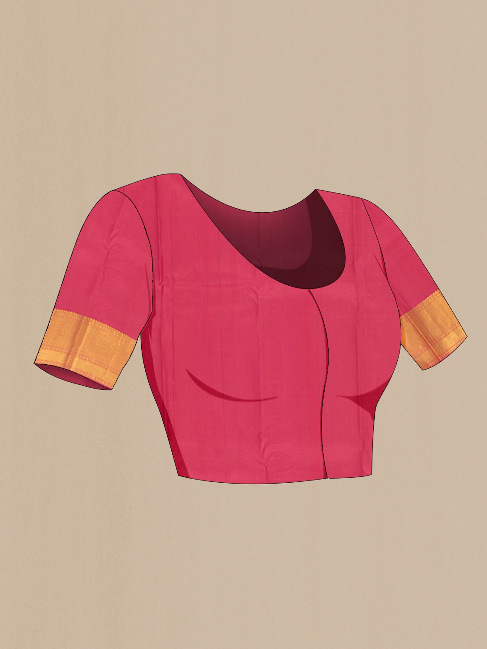 Close up image of the blouse of Pink Kanchipuram Silk Saree with Zari Brocade on the body and Zari Border. 