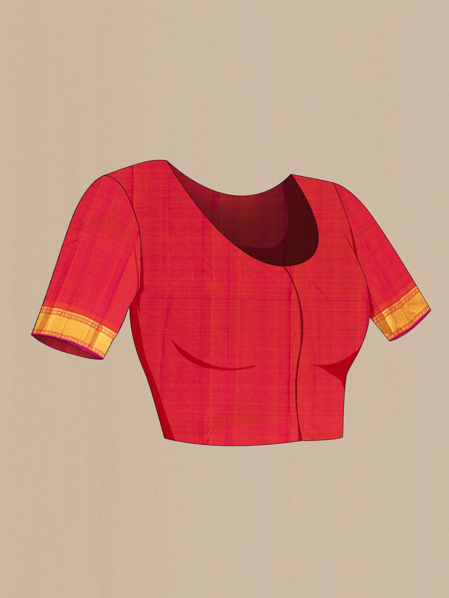 Close up image of the blouse of Purple Kanchipuram Silk Saree with Plain Body and Zari Border. 