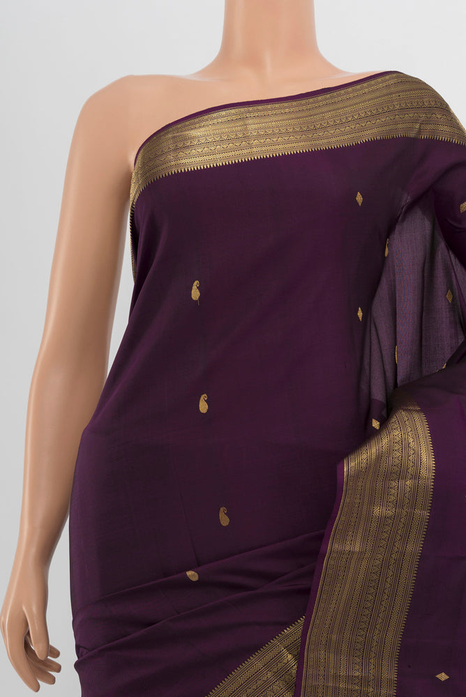 Border image of Violet Soft Silk Saree with Zari Butta on the body and Silk Border. 