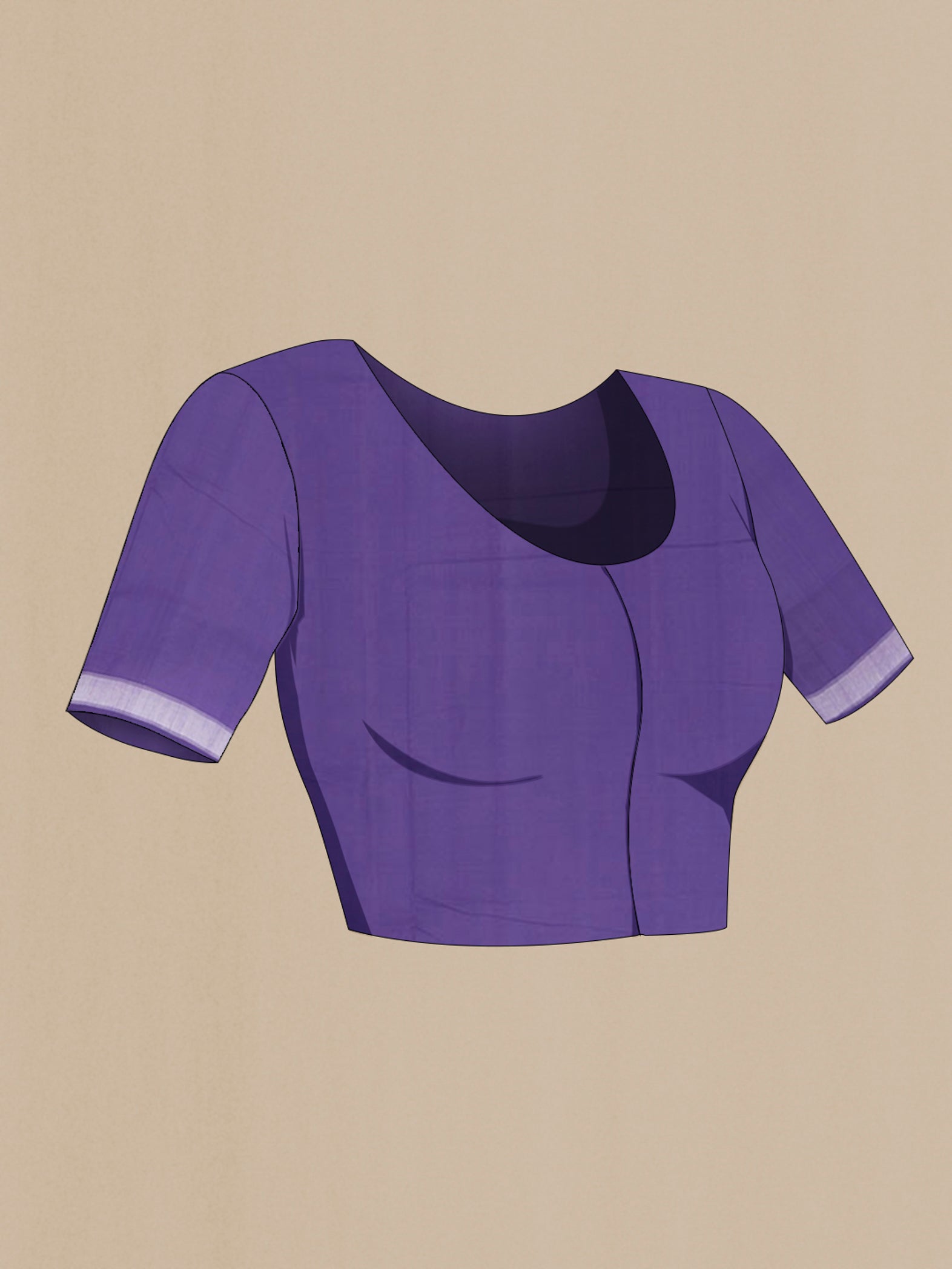 Close up image of the blouse of Purple Rajkot Patola Silk Saree with Ikat design on the body and Ikat Border. 