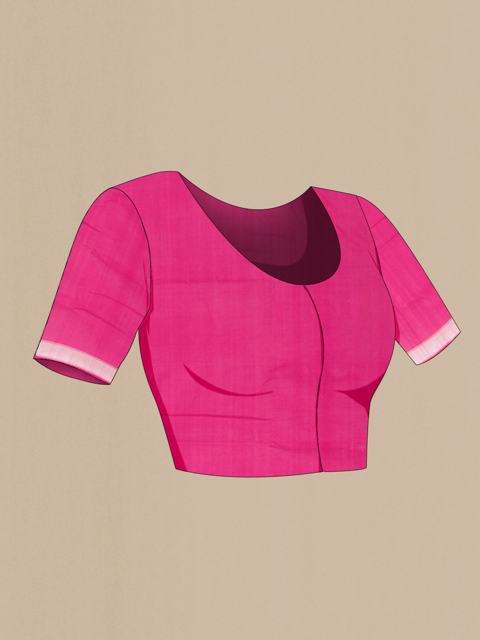 Close up image of the blouse of Pink Pochampally Cotton Saree with Ikat design on the body and Ikat Border. 