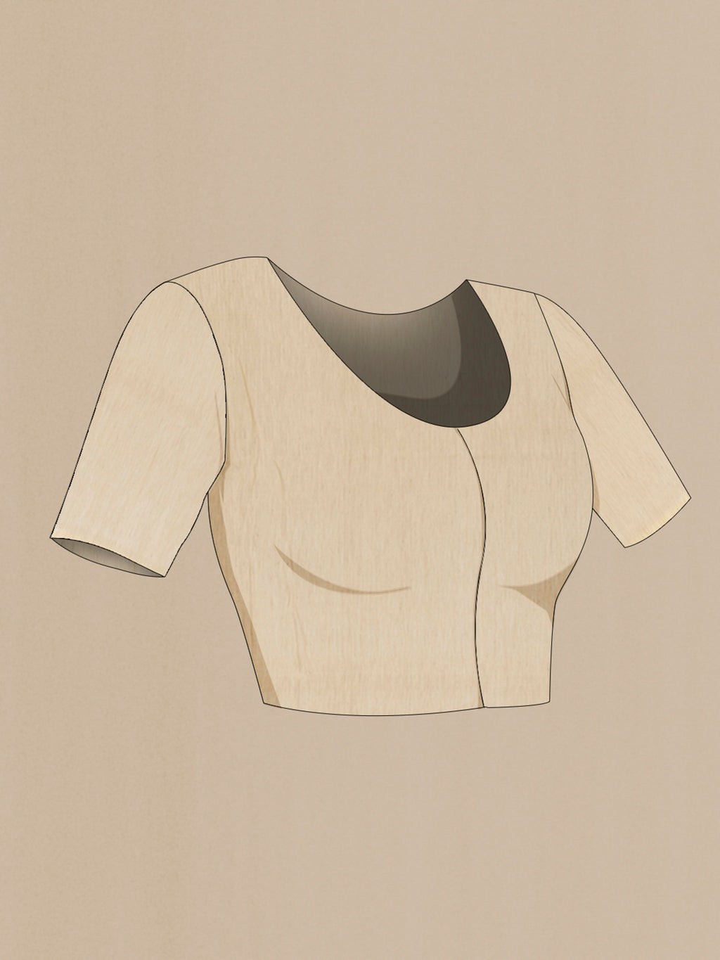 Close up image of the blouse of Cream Soft Silk Saree with Zari Butta on the body and Silk Border. 