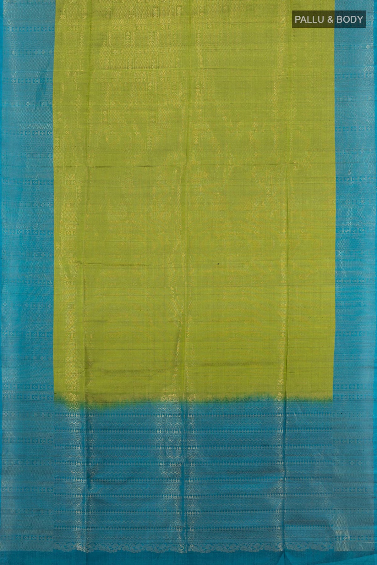Flat view of Pure Silk Mehandi Green Soft Saree with Zari Brocade on the body and Plain Border. 