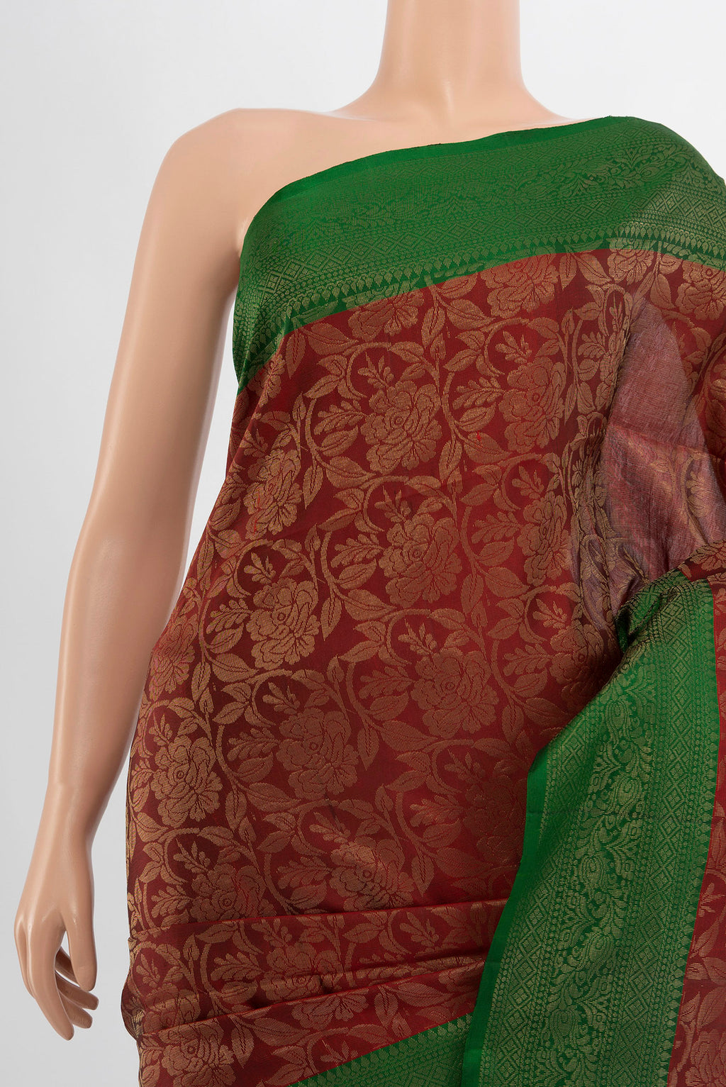 Border image of Maroon Soft Silk Saree with Zari Butta on the body and Silk Border. 