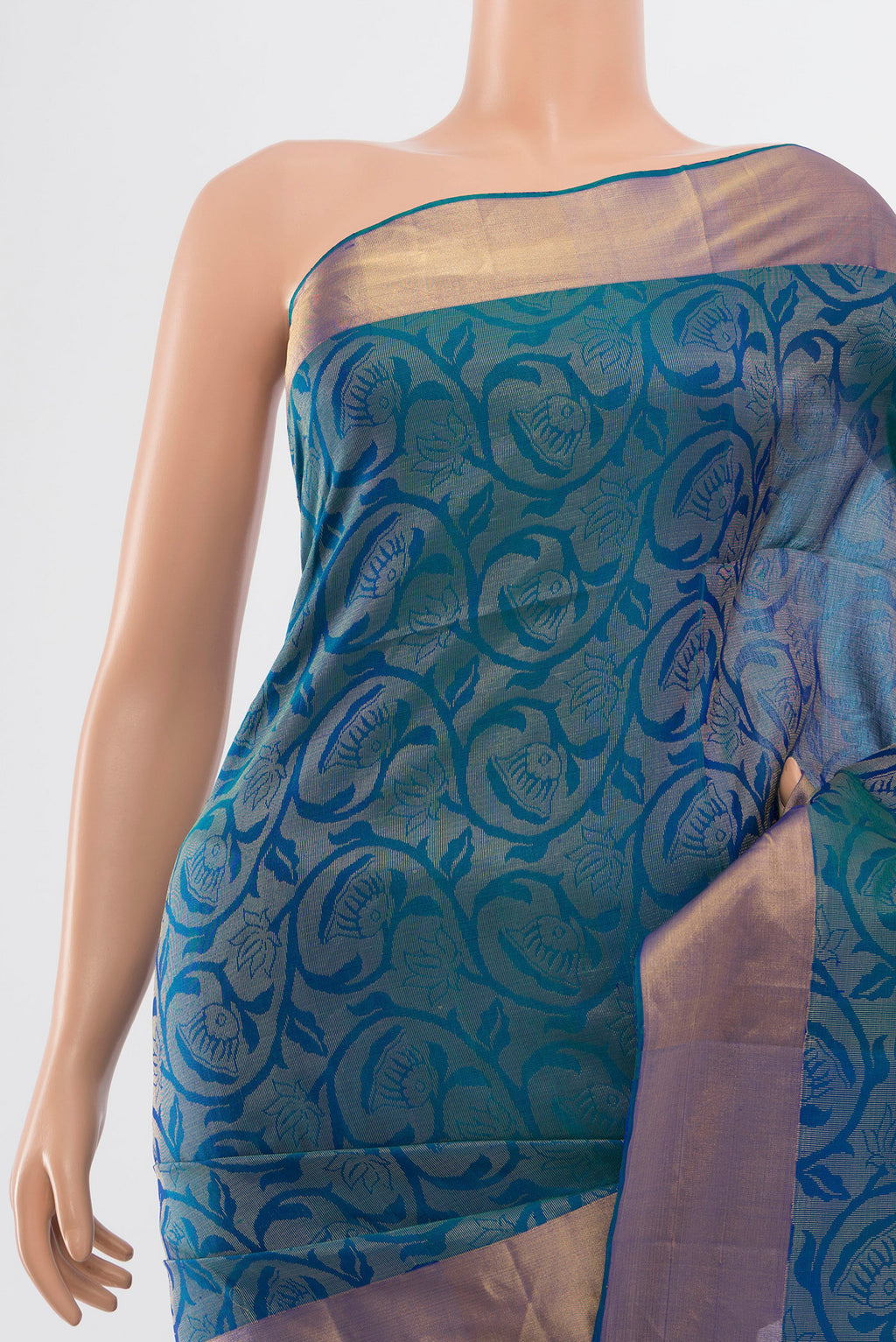 Border image of Peacock Blue Soft Silk Saree with Zari Butta on the body and Silk Border. 