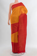 Mustard Soft Silk Saree with Zari Brocade on the body and Zari Border.  displayed on a mannequin