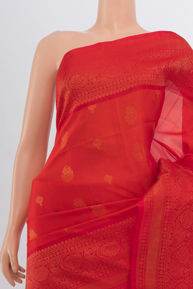 Border image of Peach Soft Silk Saree with Zari Butta on the body and Silk Border. 
