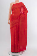Peach Soft Silk Saree with Zari Butta on the body and Silk Border.  displayed on a mannequin