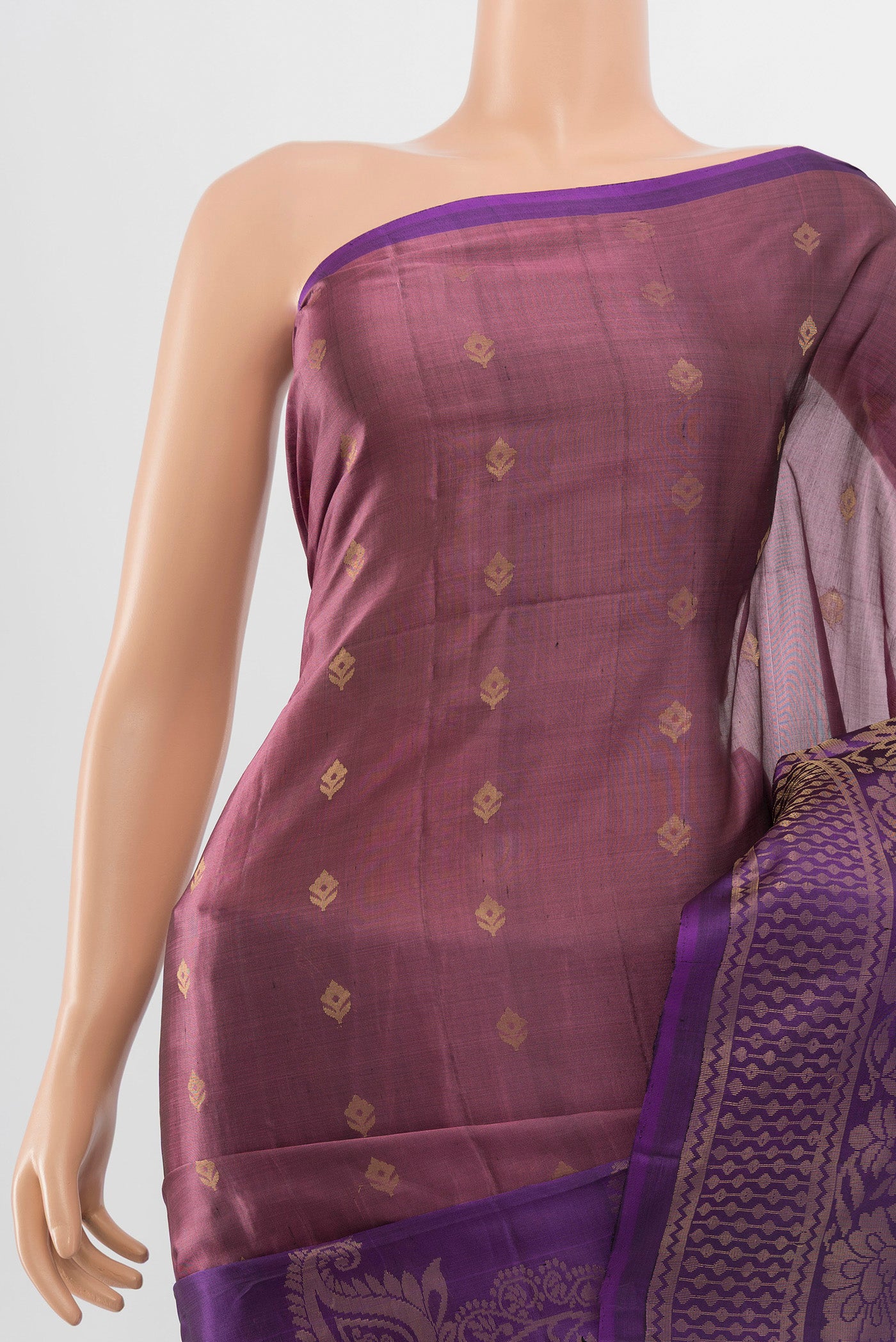 Border image of Bronze Soft Silk Saree with Zari Butta on the body and Silk Border. 