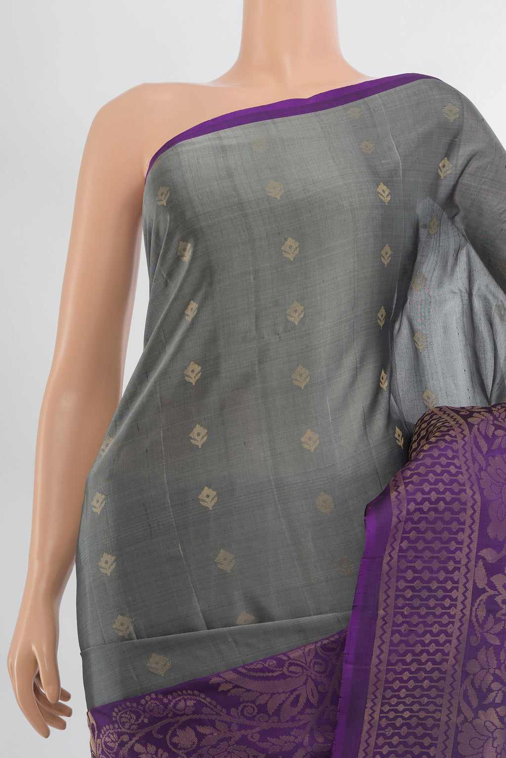 Border image of Davys Grey Soft Silk Saree with Zari Butta on the body and Silk Border. 