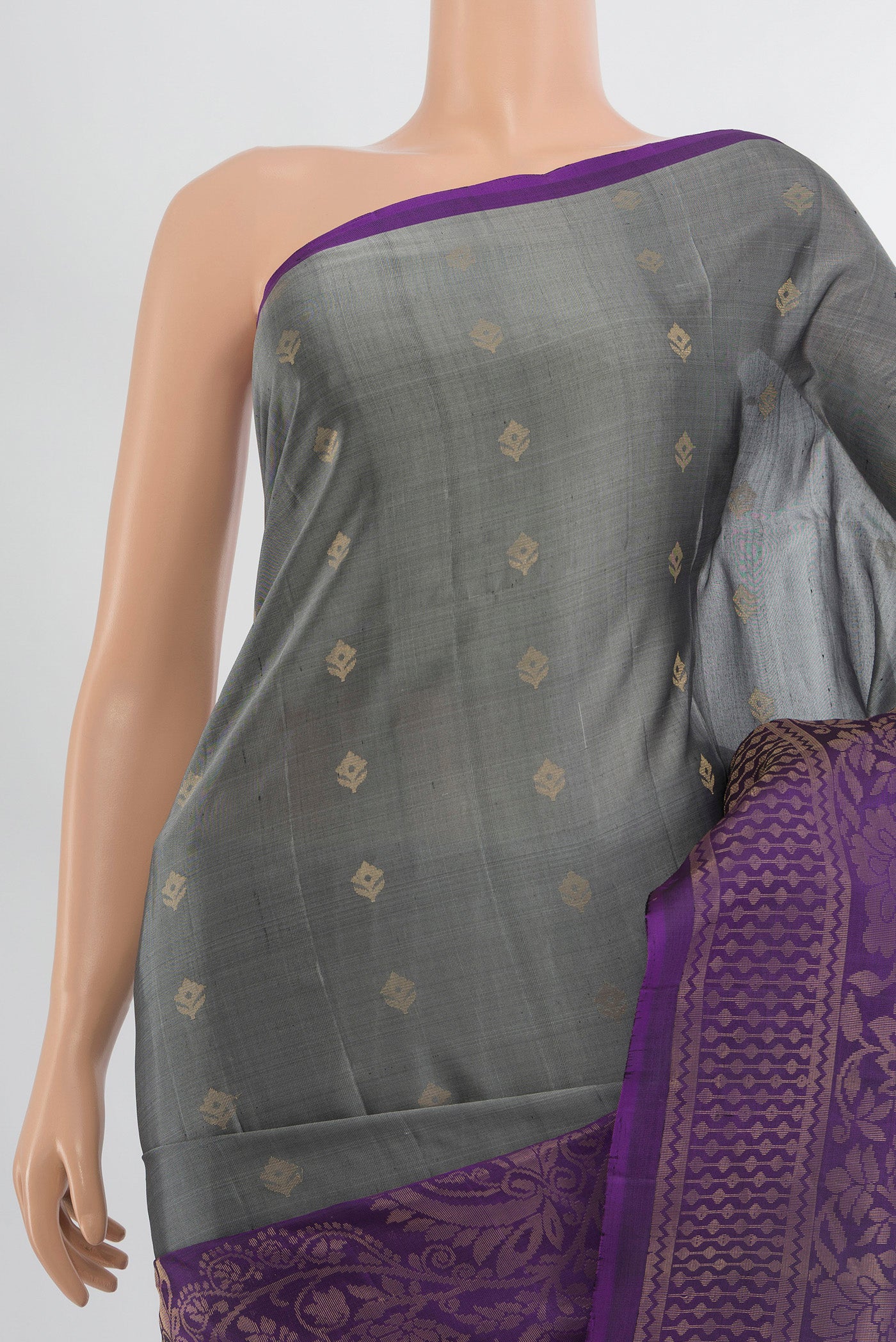 Border image of Davys Grey Soft Silk Saree with Zari Butta on the body and Silk Border. 