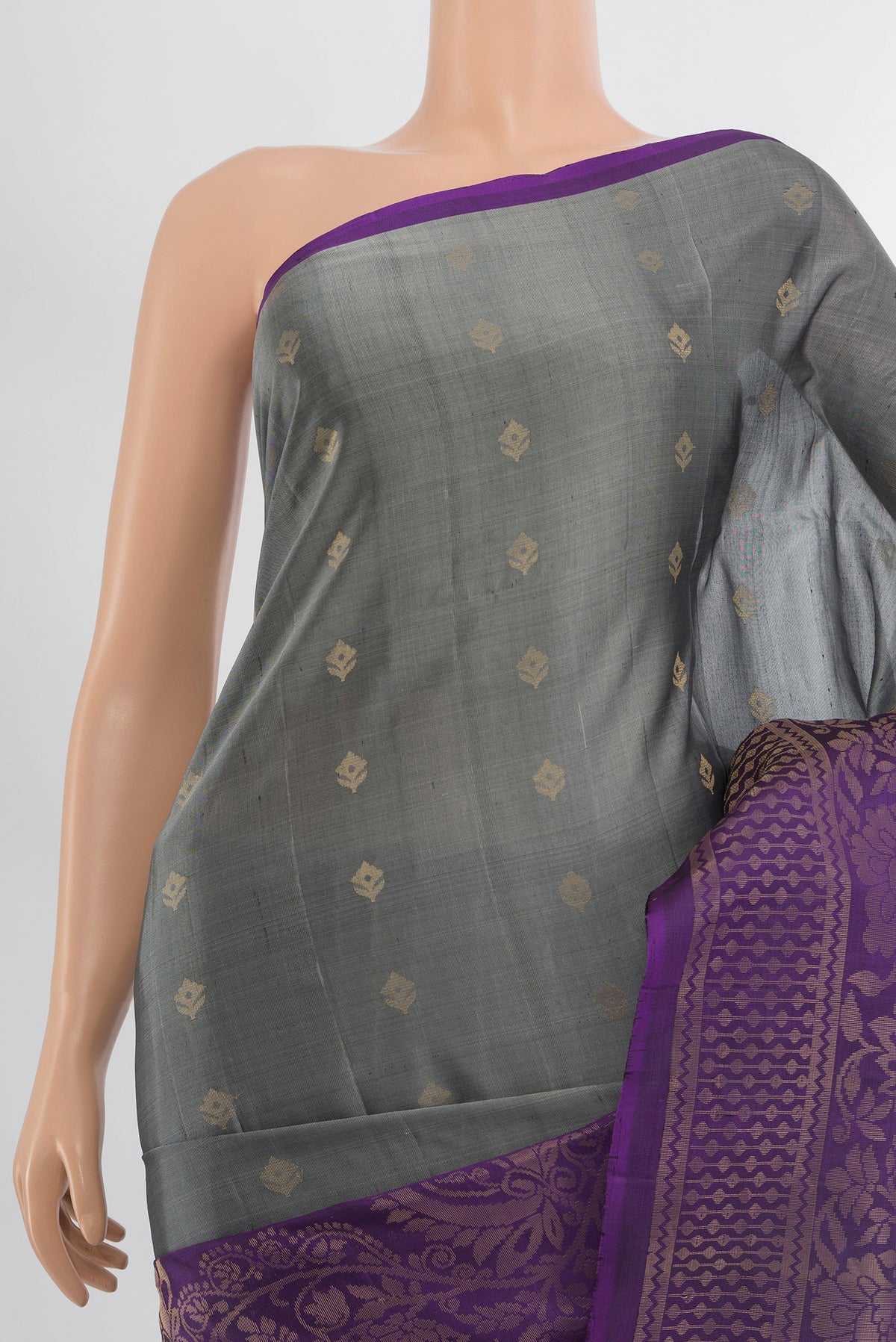 Border image of Davys Grey Soft Silk Saree with Zari Butta on the body and Silk Border. 