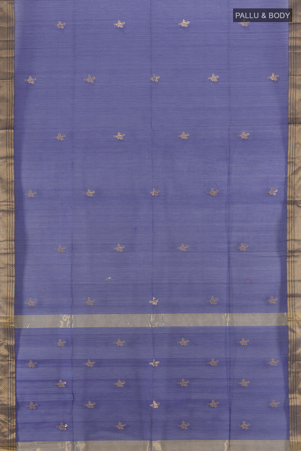 Flat view of Navy Blue Maheshwari Silk Cotton Saree with Plain Body and Silk Border. 