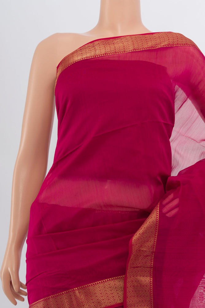 Border image of Dark Pink Maheshwari Silk Cotton Saree with Zari Butta on the body and Silk Border. 