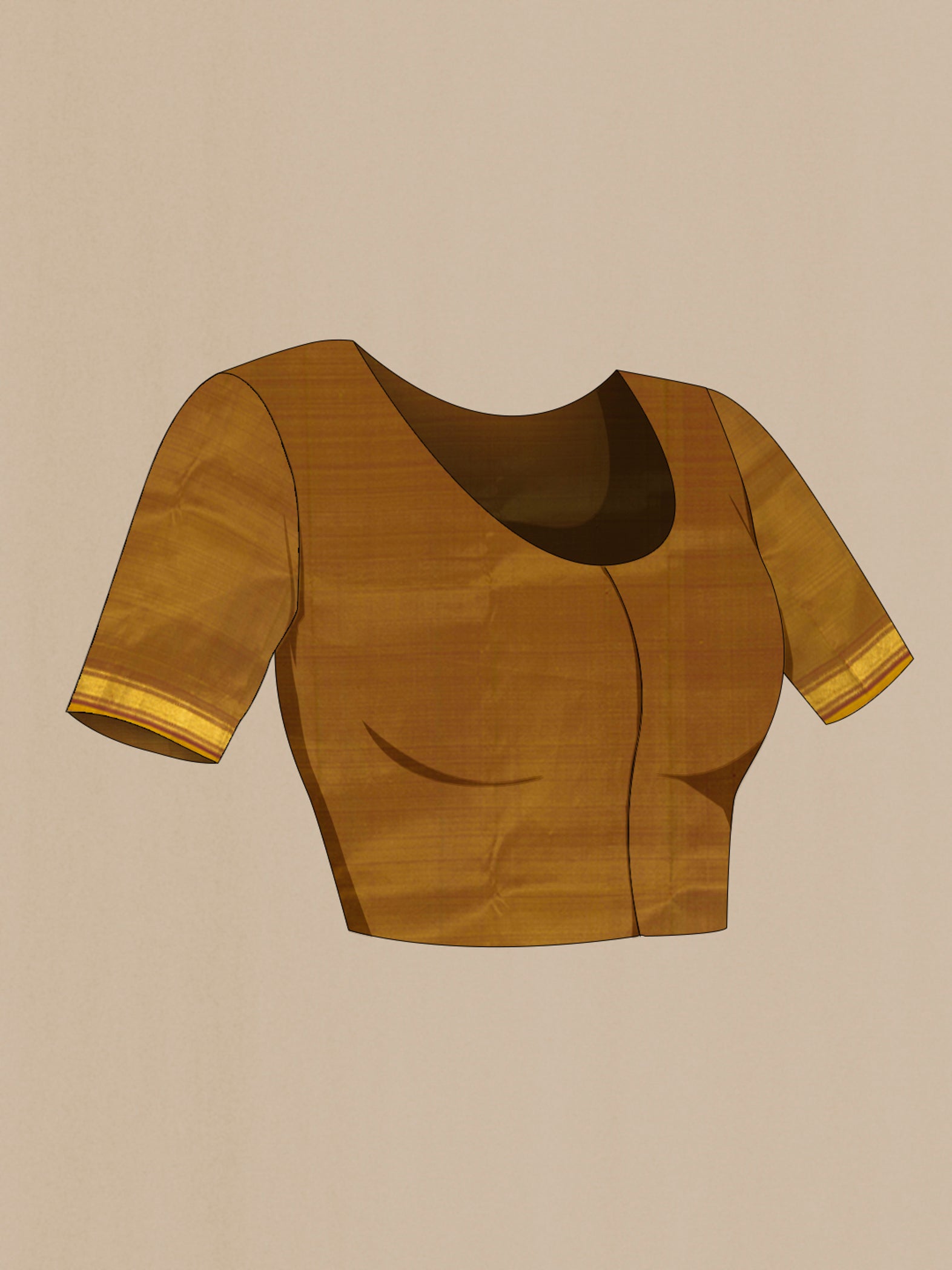 Close up image of the blouse of Mehandi Green Kanjivaram Silk Saree with Plain Body and Zari Border. 
