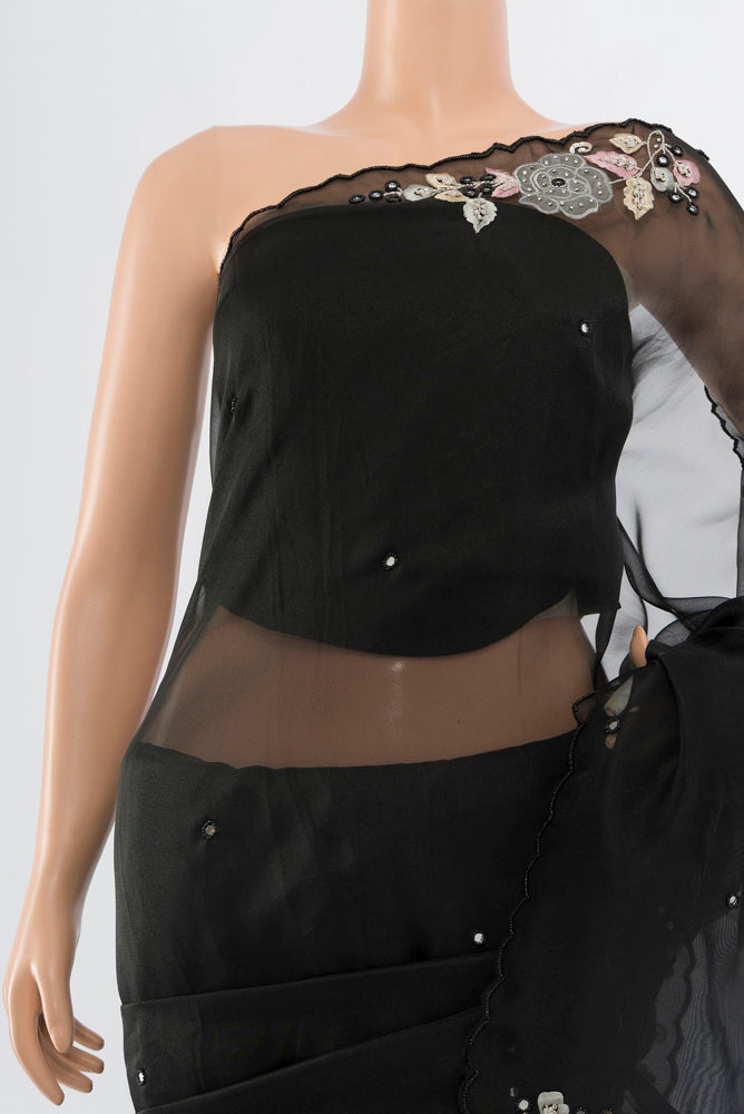 Border image of Black Art Silk Saree with Embroidery on the body and Silk Border. 