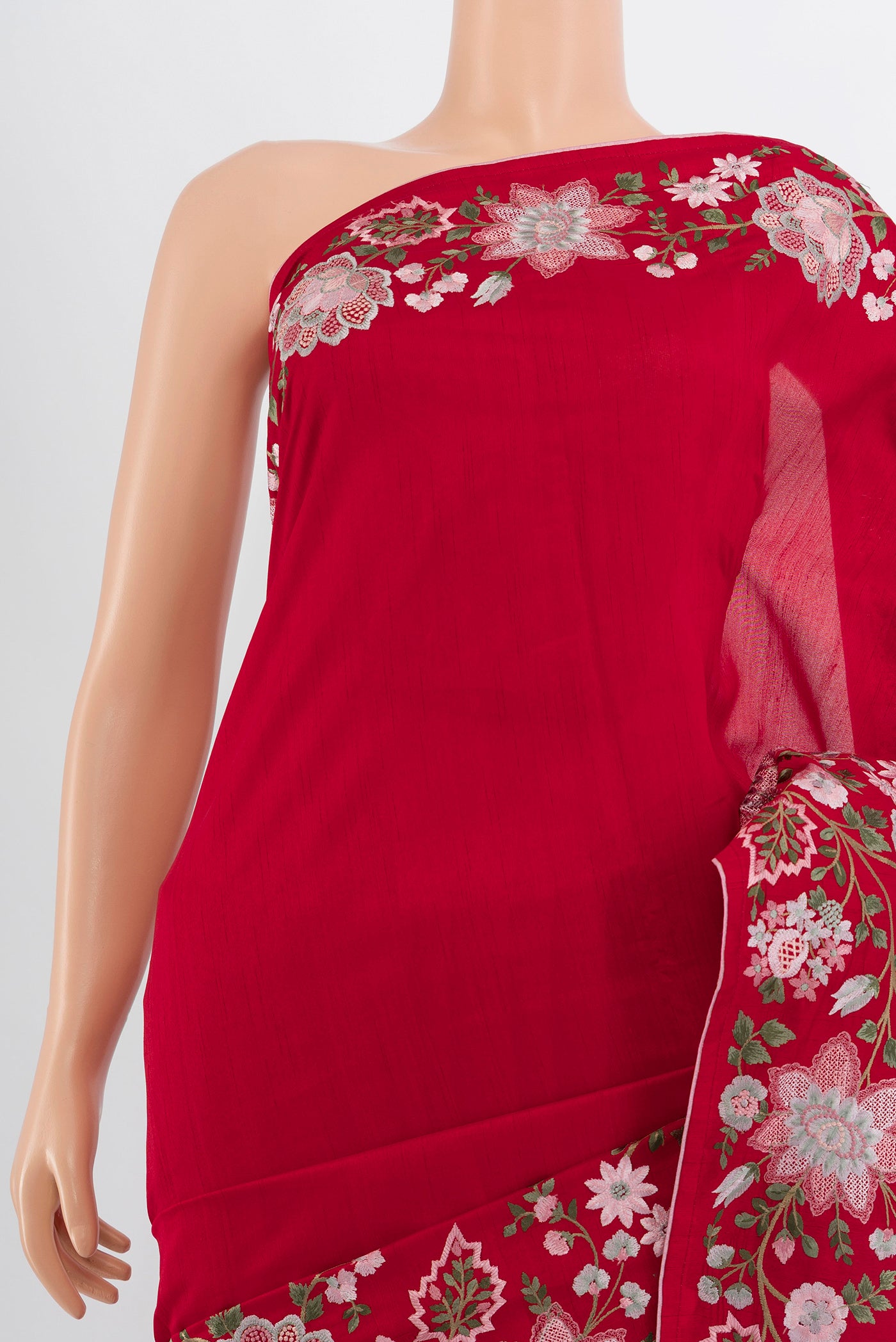 Border image of Red Art Silk Saree with Embroidery on the body and Silk Border. 